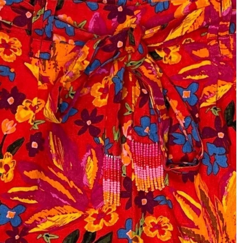 C&C California Tropical Floral Red Orange Linen Blend Belted Shorts NWOT Size 4 - Picture 4 of 9
